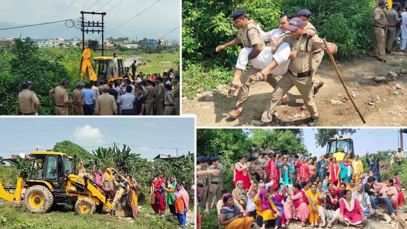 नकरौंदा में सीवर ट्रीटमेंट प्लांट का पुरजोर विरोध, खोदाई के लिए पहुंची जेसीबी पर चढ़ीं महिलाएं