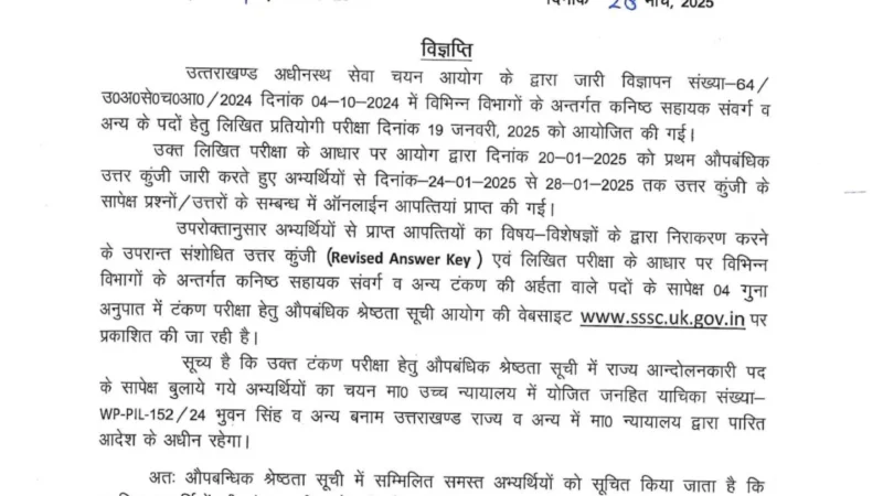 कनिष्ठ सहायक परीक्षा-2025: लिखित परीक्षा परिणाम जारी, चयनित अभ्यर्थियों को ये निर्देश