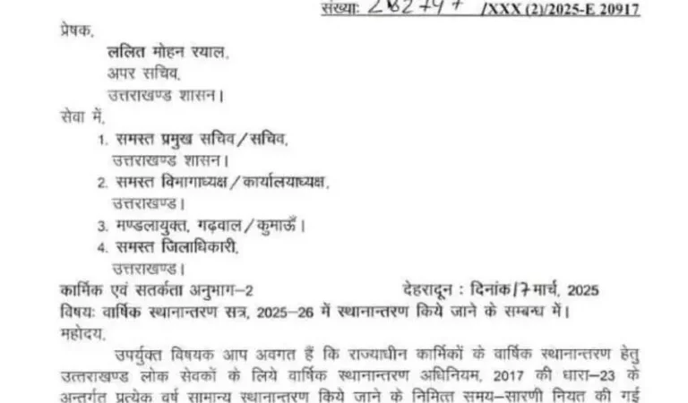 राज्य कर्मचारियों के वार्षिक स्थानांतरण पर सरकार ने जारी किए दिशा-निर्देश, तय समय-सारणी के अनुसार होंगे तबादले
