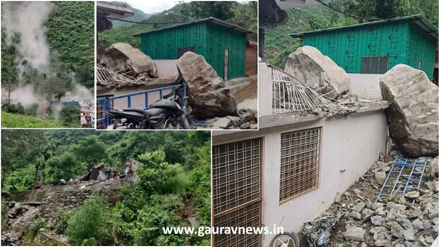 देवप्रयाग में नृसिंहगाचल पर्वत से गिरे बोल्डर, मकान क्षतिग्रस्त, एक घायल, कई वाहन दबे