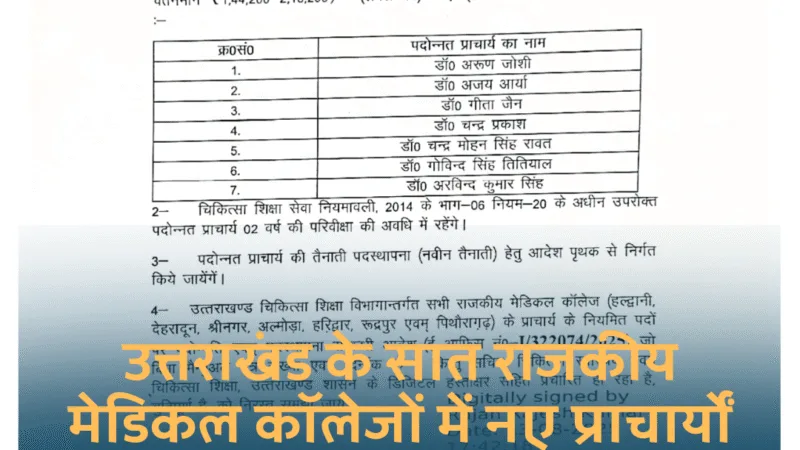 उत्तराखंड के सात राजकीय मेडिकल कॉलेजों में नए प्राचार्यों की पदोन्नति, चयन समिति ने दी मंजूरी